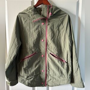 LIV Outdoor Olive Green Hooded Rain Jacket Pink Trim Lightweight XS